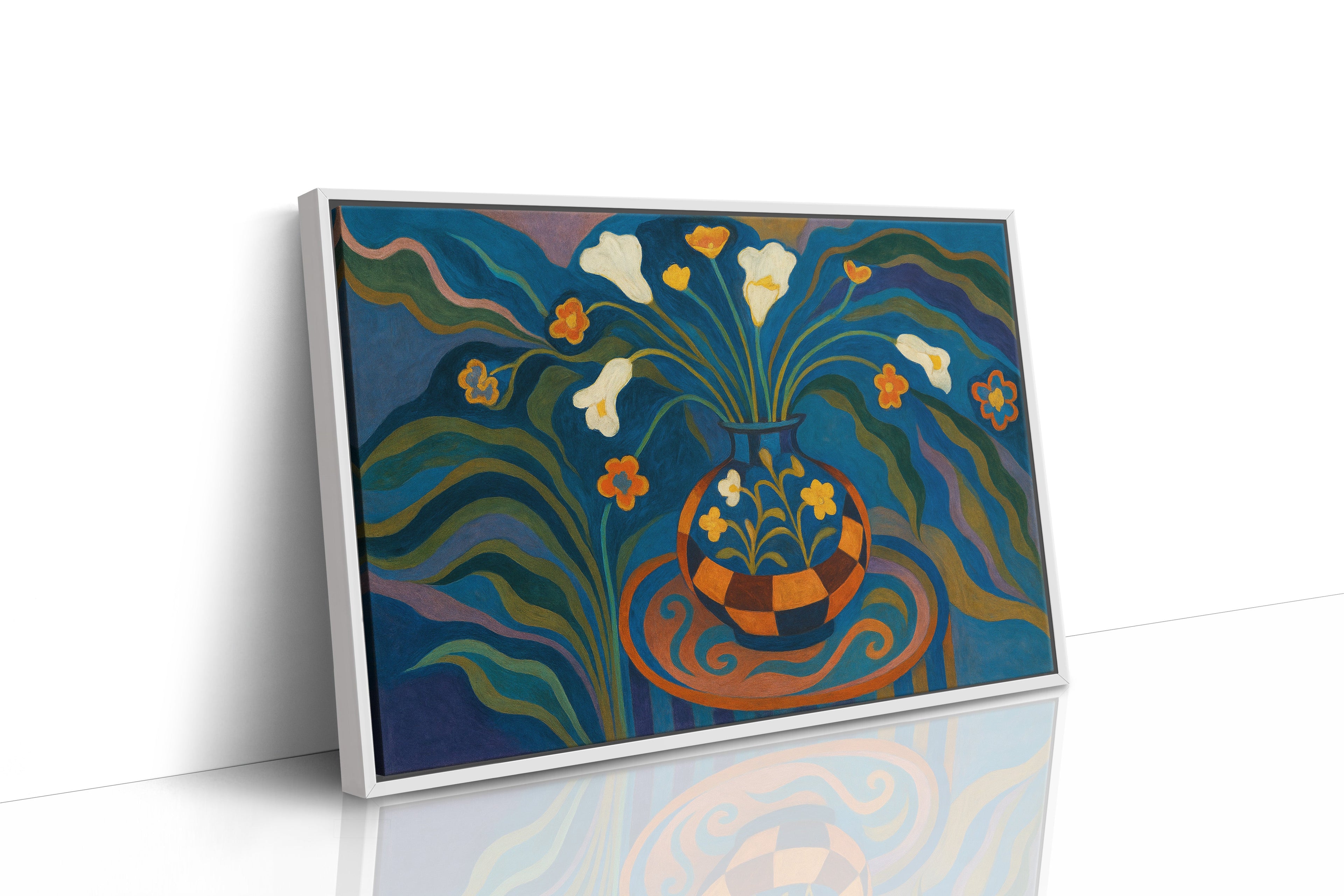 Moonlit Blooms in a Checkered Vase