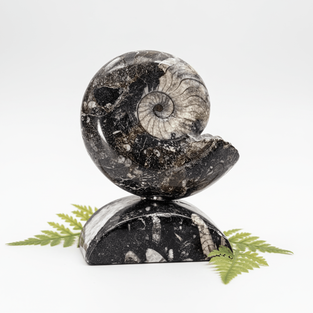 Ammonite with Orthoceras stand (1 Piece) 4 to 5 inches Crystal Gemstone Home Decor