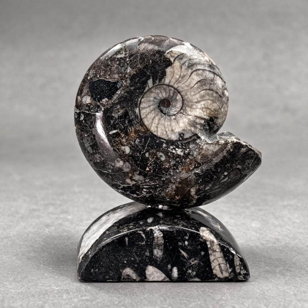 Ammonite with Orthoceras stand (1 Piece) 4 to 5 inches Crystal Gemstone Home Decor